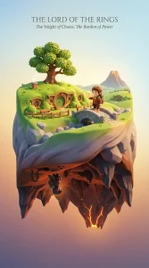 浮空倒置双重世界等距透视场景：电影故事场景-QMI云网创